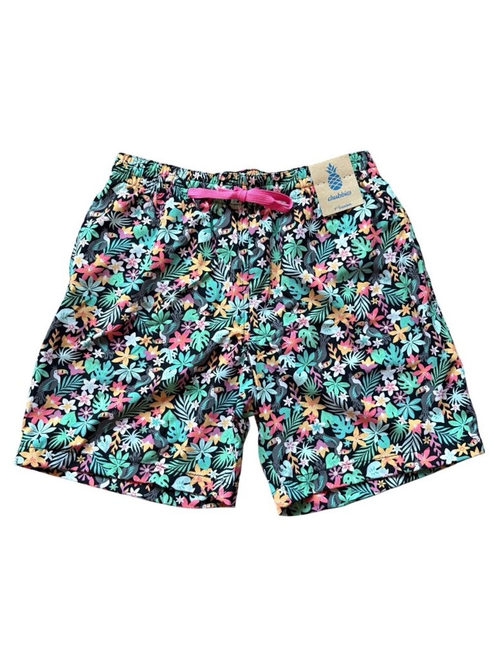 Chubbies NWT Mens MED The Boomerangs 7" Floral Toucan Tropical Swim Trunks